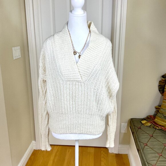 Anthropologie Pilcro Sweater Chunky Knit Shawl Collar Ivory Cream Oversized (XS) - Picture 1 of 6